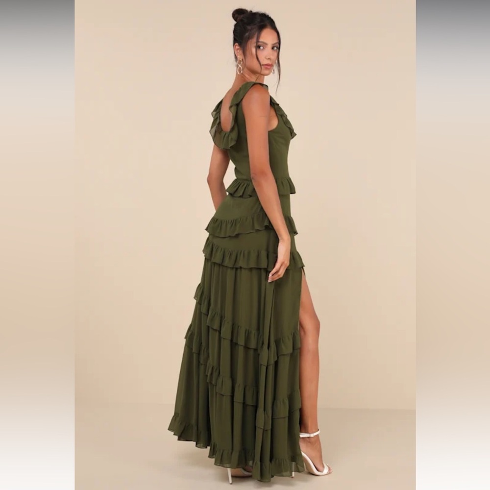 Lulus Compelling Romantic Olive Green Ruffled Tiered Maxi Dress - Size 2X - Picture 4 of 5